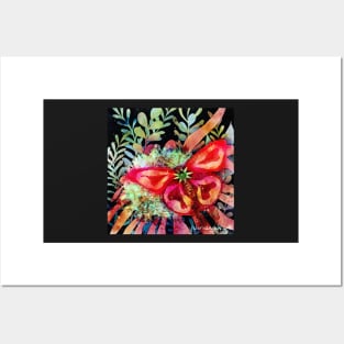 Tropical Strawberry Butterfly Negative Painting Posters and Art